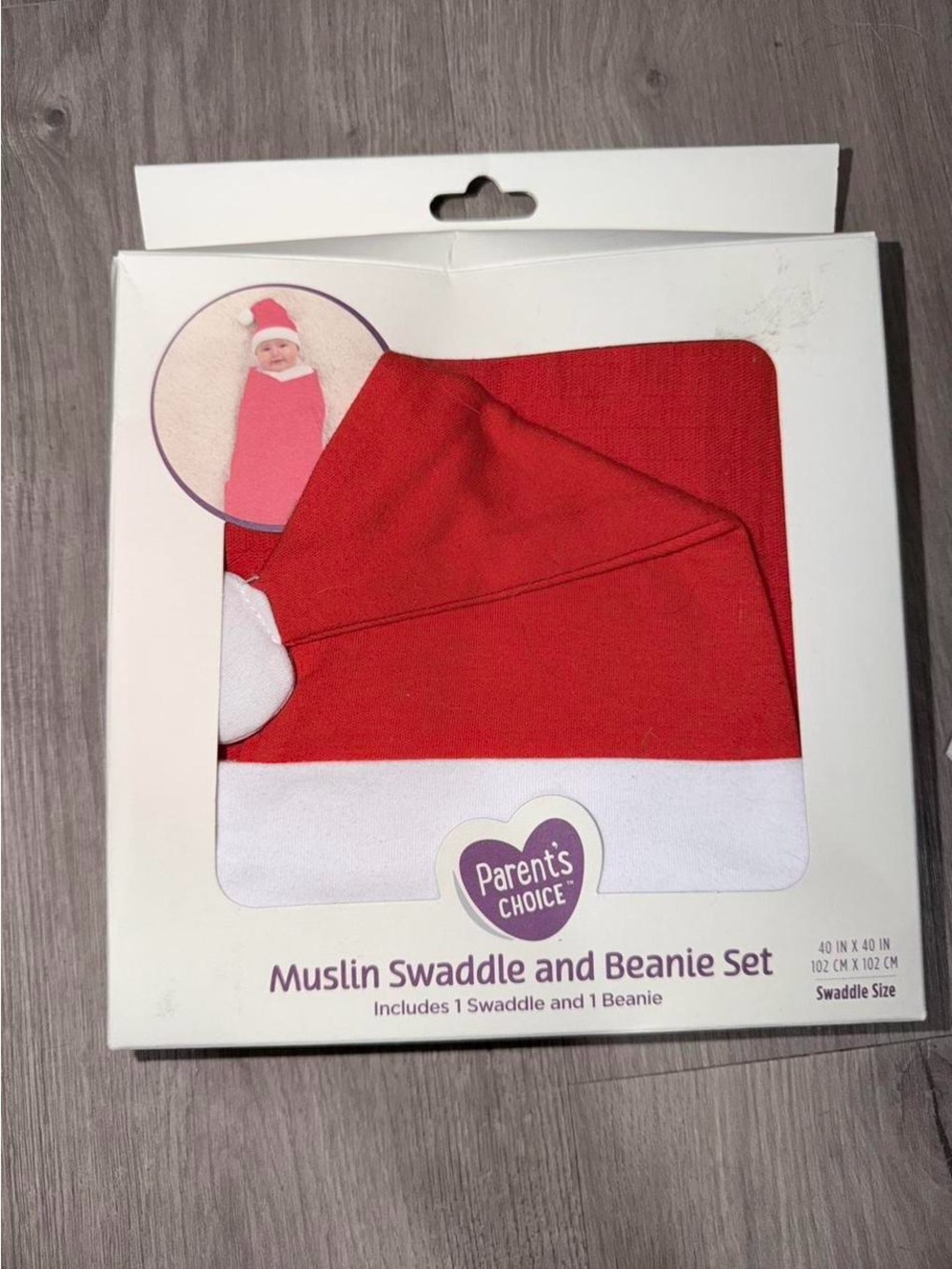 Parent's Choice Red Muslin Swaddle and Beanie Set